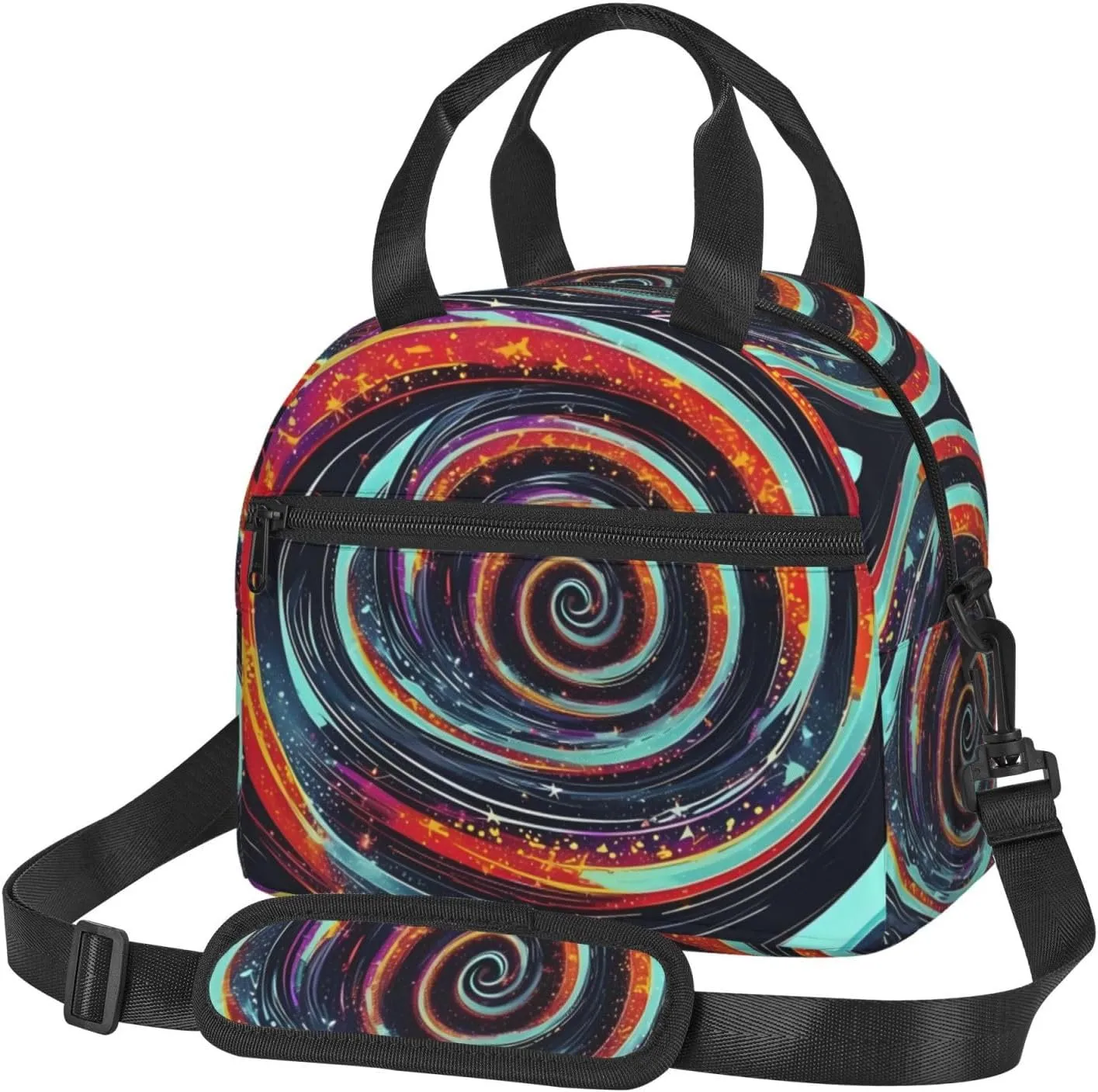 Space Spiral Cosmic Print Foods Insulated Lunch Bag Cute Tote Box Leakproof Cooler Adjustable Shoulder Strap