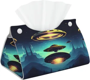 Spacecraft descend Table Decoration Tissue Bag, Leather Long Tissue Box Cover, Suitable for Bedside Table, Workbench Home