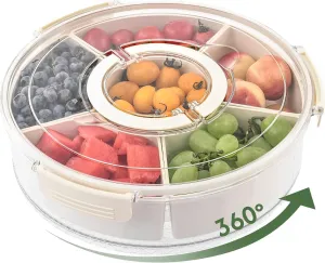 Spining Divided Serving Tray with Lid Veggie Tray With Lid and Handle, Multi-Purpose Snackle Box Container for Charcuterie, Taco Tuesday, Movie Night, Travel, Beach, or Picnic Essentials