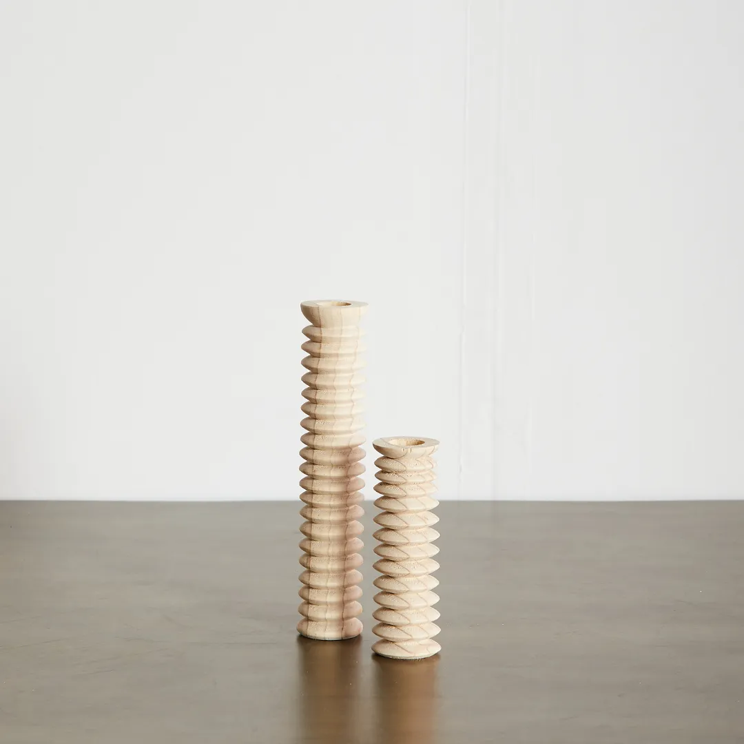 Spiral Pine Modern Wood Candle Candlestick Holder
