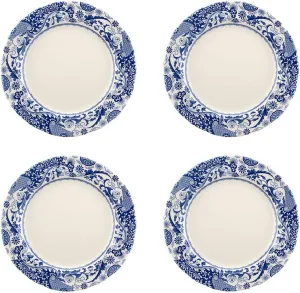 Spode Blue Italian Brocato Collection | Dinner Plates | Set of 4 | 10.5-Inches | Round Salad and Appetizer Plate | Blue and White | Dishwasher Safe | Made in England