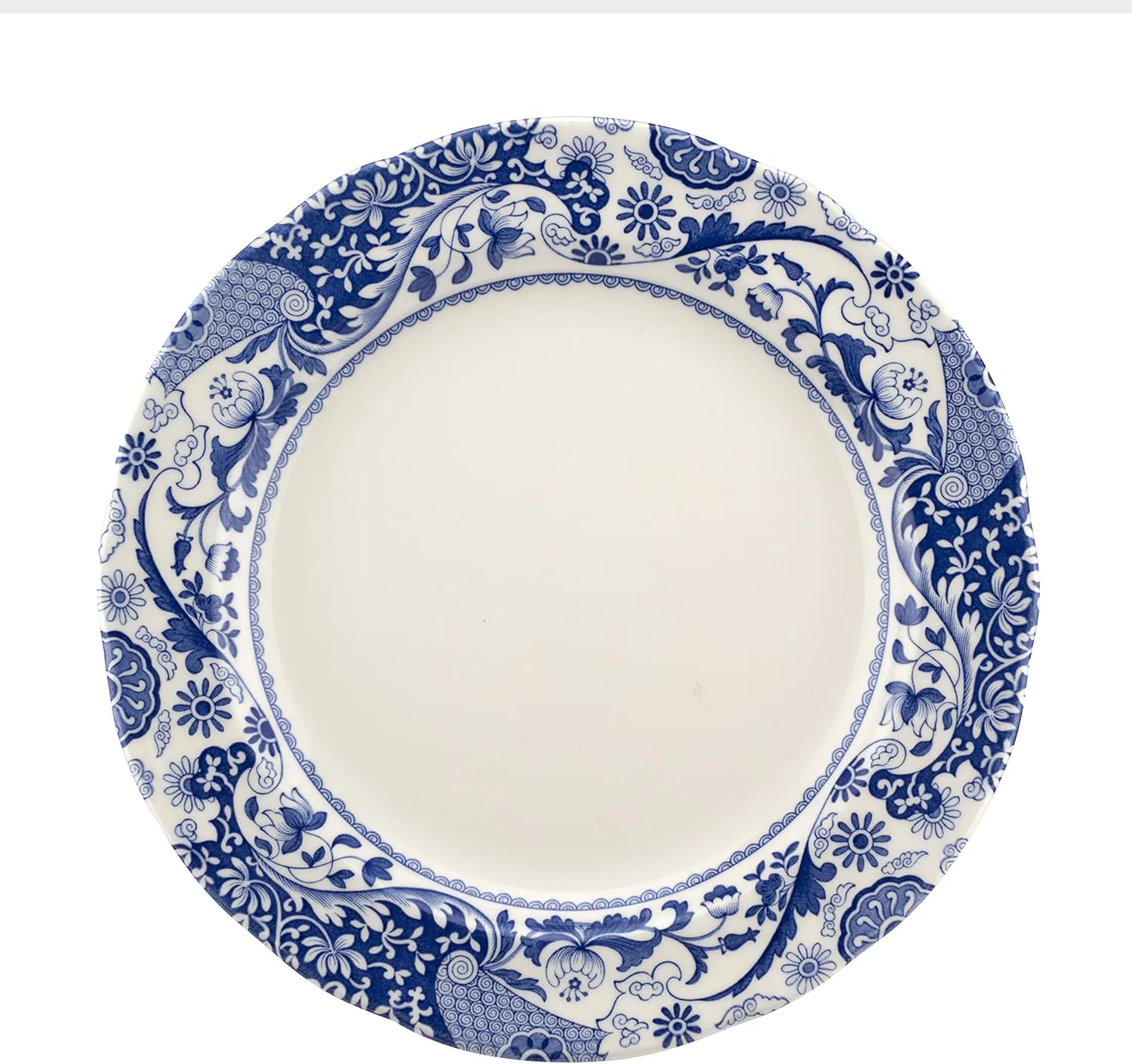 Spode Blue Italian Brocato Collection | Dinner Plates | Set of 4 | 10.5-Inches | Round Salad and Appetizer Plate | Blue and White | Dishwasher Safe | Made in England