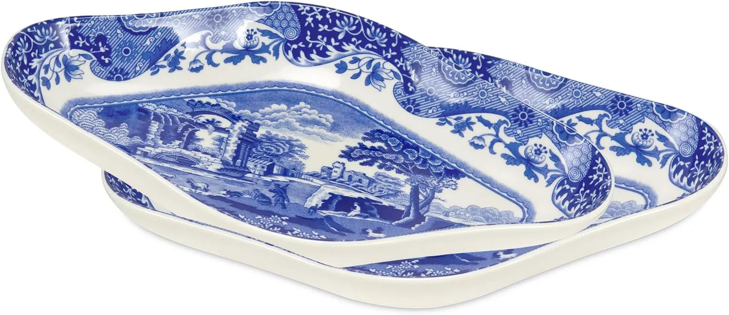 Spode Blue Italian Pickle Dishes | Set of 2 Serving Trays for Appetizers and Hors D'oeuvres | 8.5 x 5.5 Inch | Blue and White | Made of Porcelain | Microwave and Dishwasher Safe