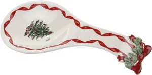 Spode Christmas Tree Ribbons Spoon Rest, 9.25" Festive Holiday Cooking Utensil Holder, Fine Earthenware - Ladle Holder for Kitchen Countertop - Dishwasher Safe, Christmas Kitchen Décor