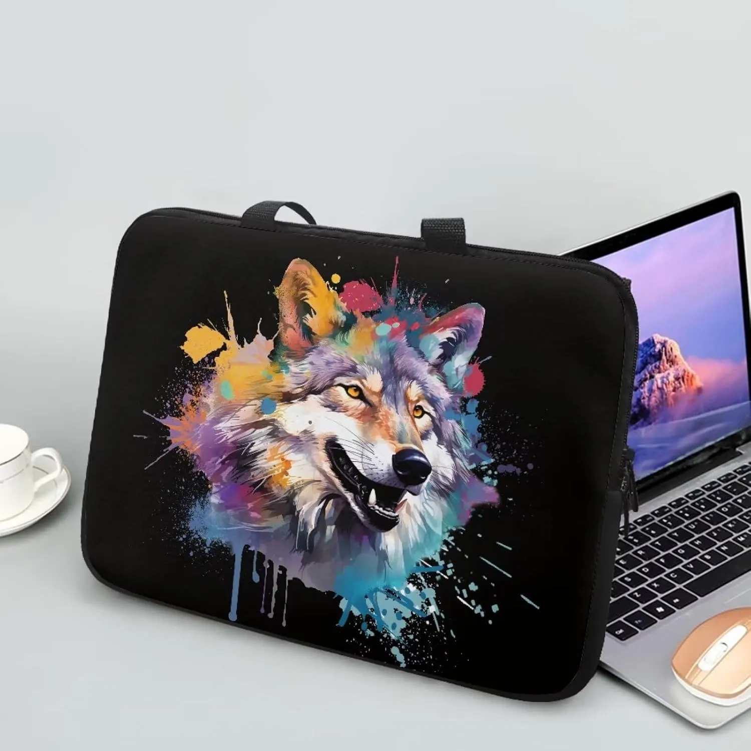 Spray Paint Wolf Print Laptop Bag for Men Large Briefcase Crossbody Messenger Bag,17.3In Laptop Case for Men,Large Laptop Sleeve 15.6In,Laptop Tote Bag Gifts for Women Men Mom Father