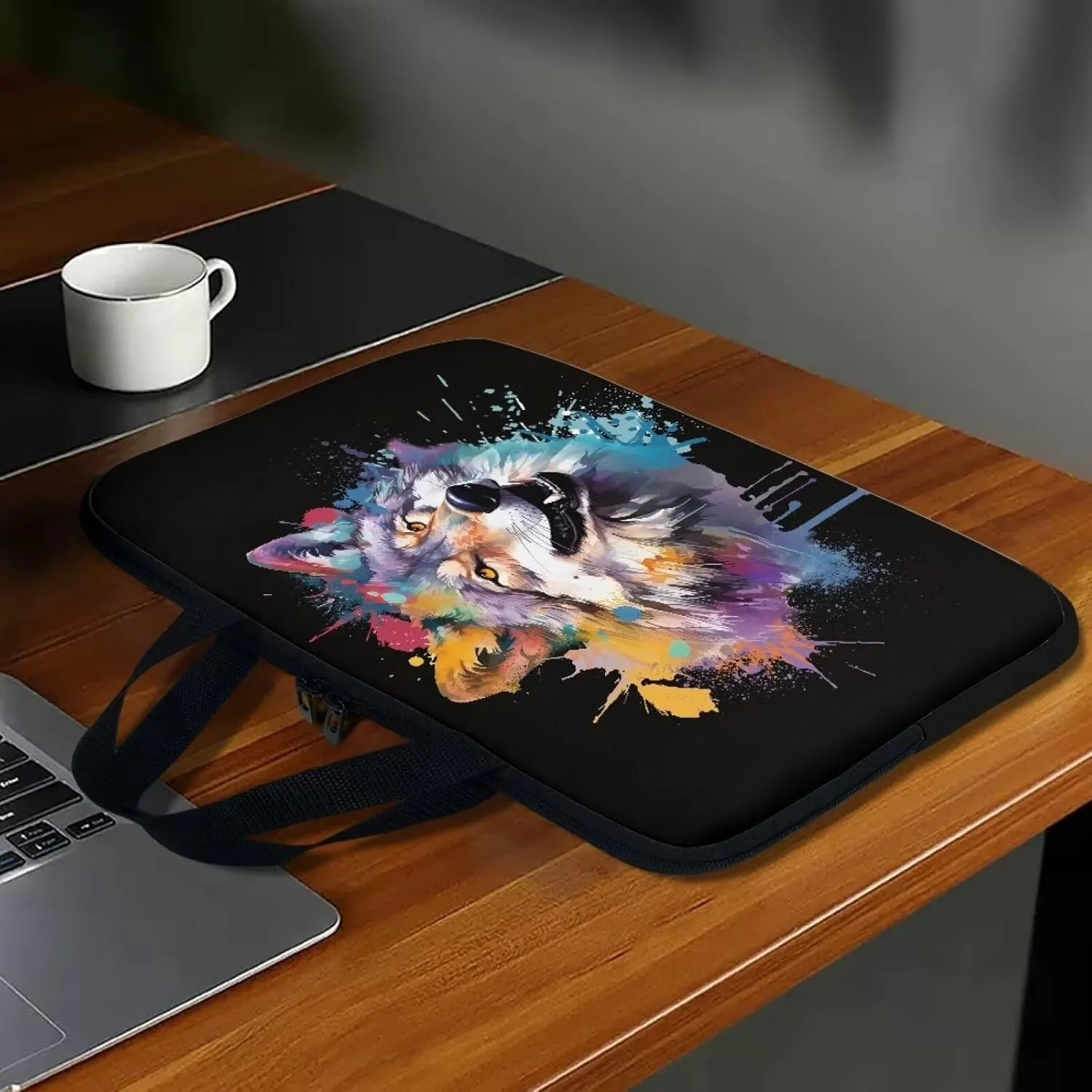 Spray Paint Wolf Print Laptop Bag for Men Large Briefcase Crossbody Messenger Bag,17.3In Laptop Case for Men,Large Laptop Sleeve 15.6In,Laptop Tote Bag Gifts for Women Men Mom Father