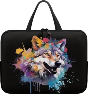 Spray Paint Wolf Print Laptop Bag for Men Large Briefcase Crossbody Messenger Bag,17.3In Laptop Case for Men,Large Laptop Sleeve 15.6In,Laptop Tote Bag Gifts for Women Men Mom Father