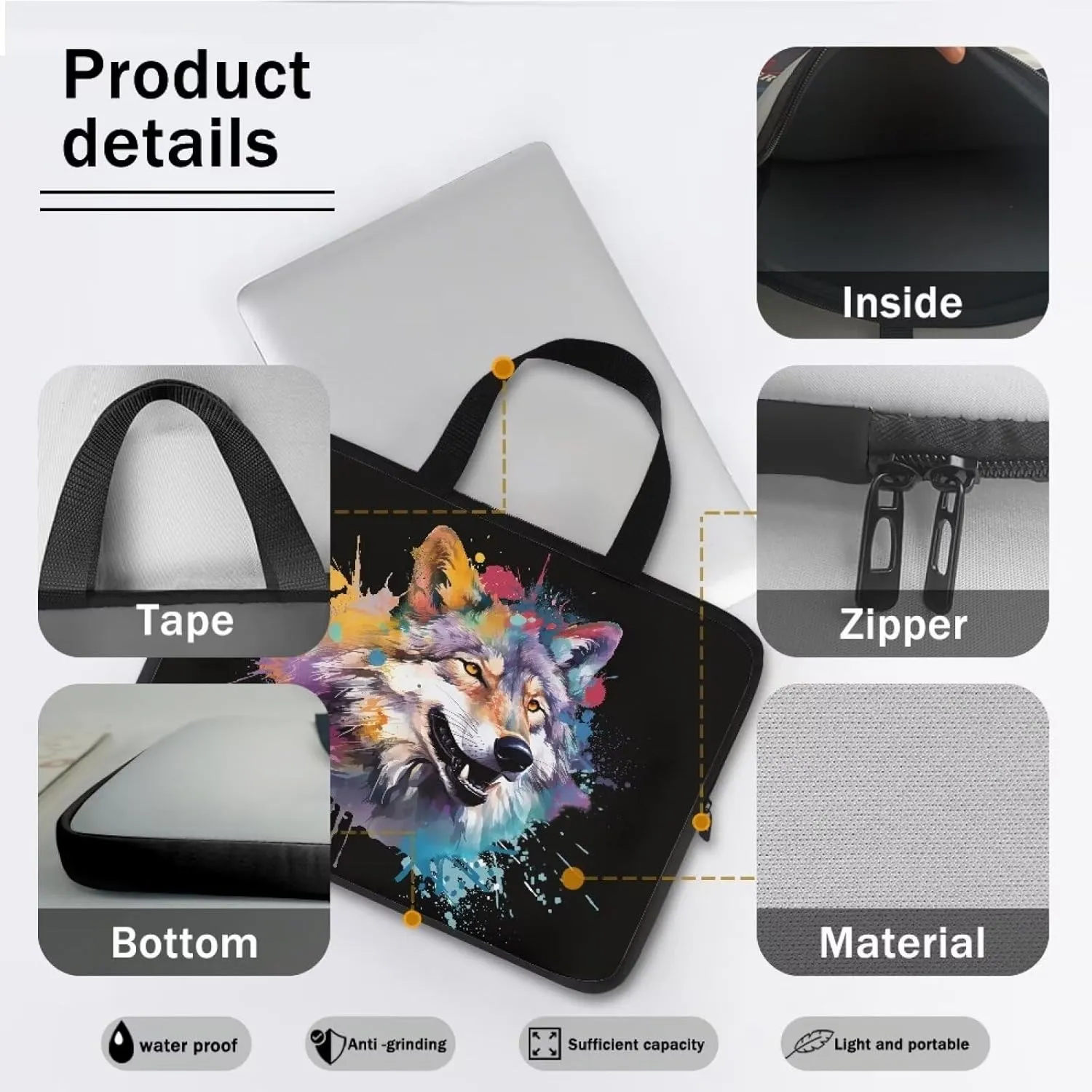 Spray Paint Wolf Print Laptop Bag for Men Large Briefcase Crossbody Messenger Bag,17.3In Laptop Case for Men,Large Laptop Sleeve 15.6In,Laptop Tote Bag Gifts for Women Men Mom Father