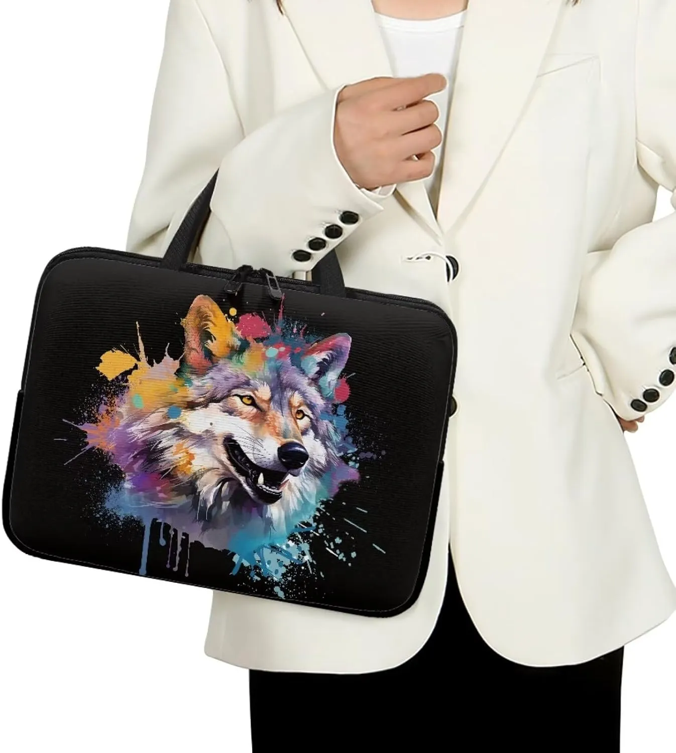 Spray Paint Wolf Print Laptop Bag for Men Large Briefcase Crossbody Messenger Bag,17.3In Laptop Case for Men,Large Laptop Sleeve 15.6In,Laptop Tote Bag Gifts for Women Men Mom Father