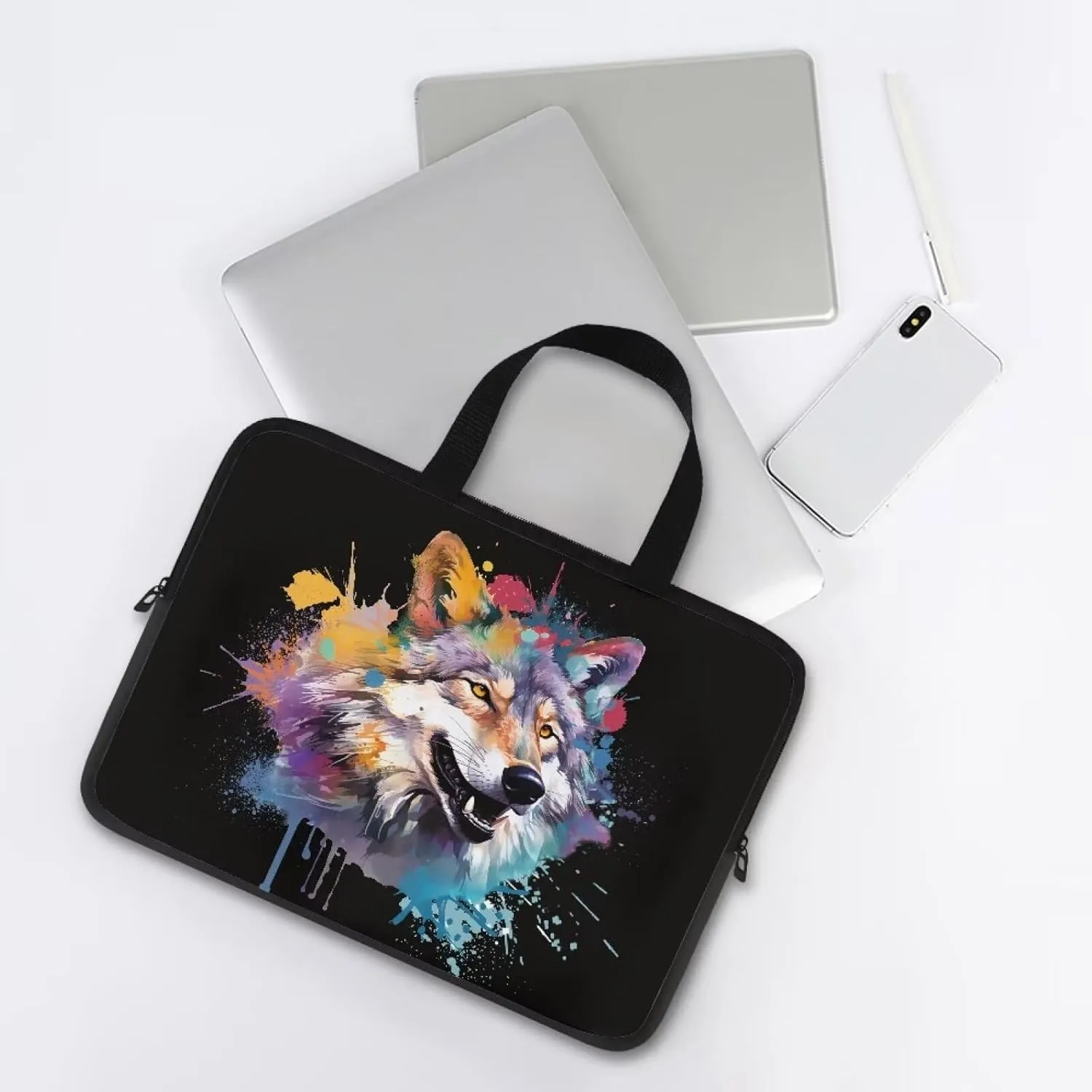 Spray Paint Wolf Print Laptop Bag for Men Large Briefcase Crossbody Messenger Bag,17.3In Laptop Case for Men,Large Laptop Sleeve 15.6In,Laptop Tote Bag Gifts for Women Men Mom Father