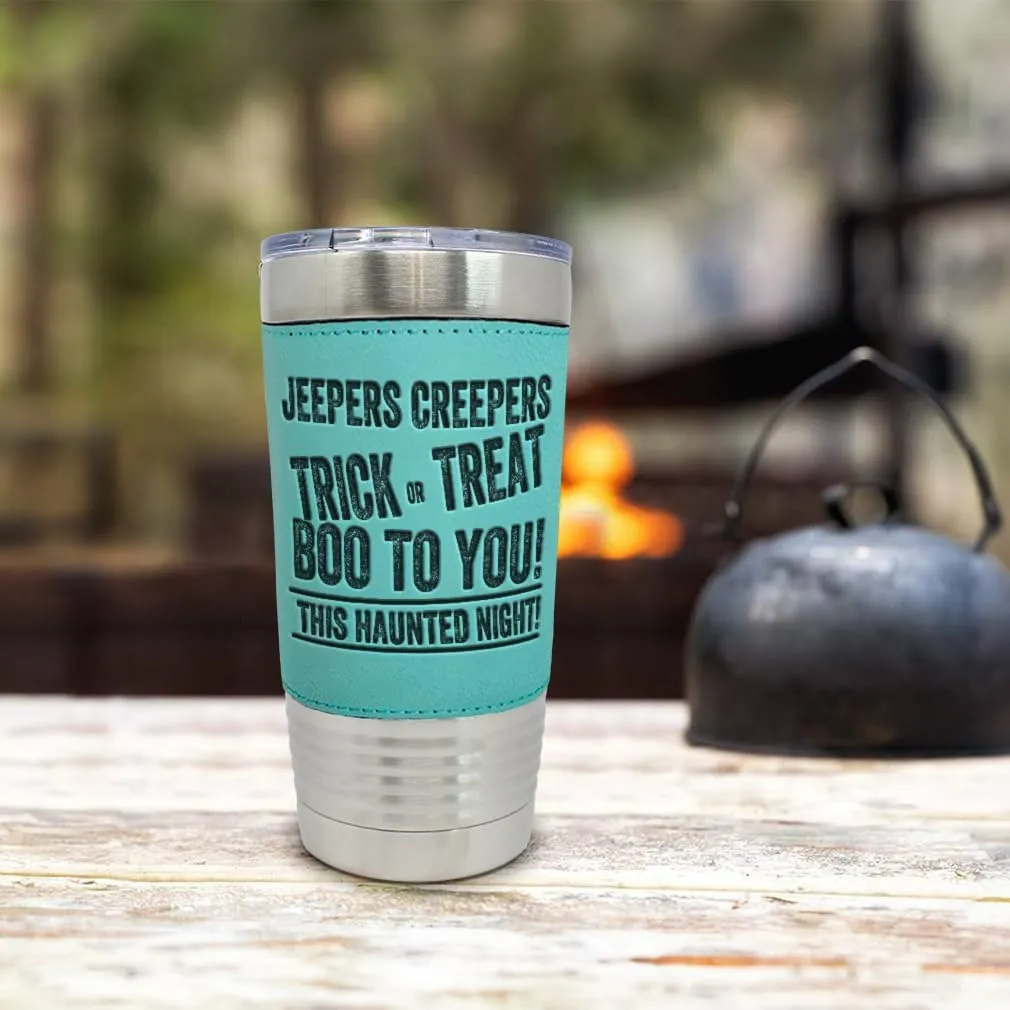 Stainless-Steel Leather Travel Mug Tumbler 20 Ounces Jepers Creepers Engraved Thermal Coffee Cup Red