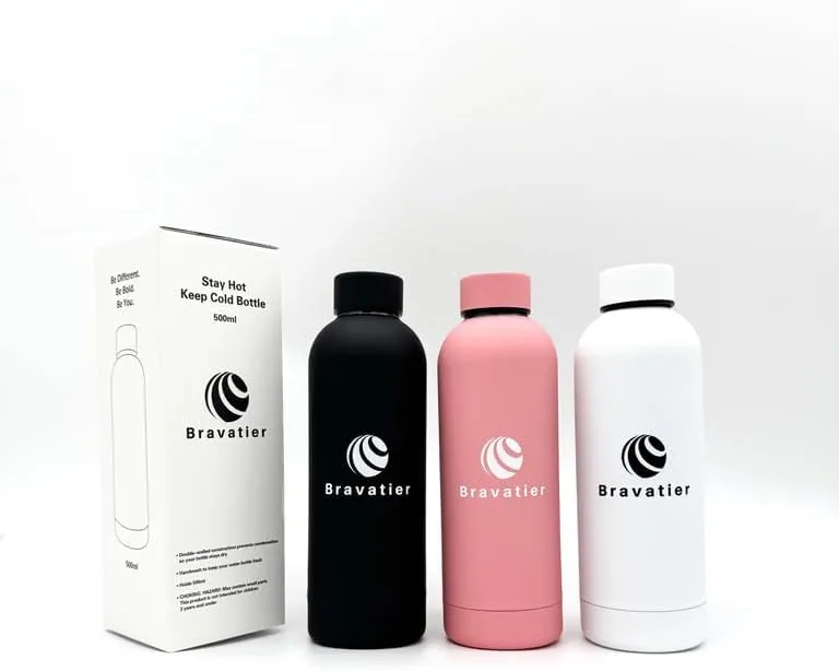 Stainless Steel Water Bottle, 500ml/17oz, Double Wall, Vacuum Insulated for Hot & Cold Drinks, Premium UV Print, Sports, Office, Outdoor, and Travel (Black)