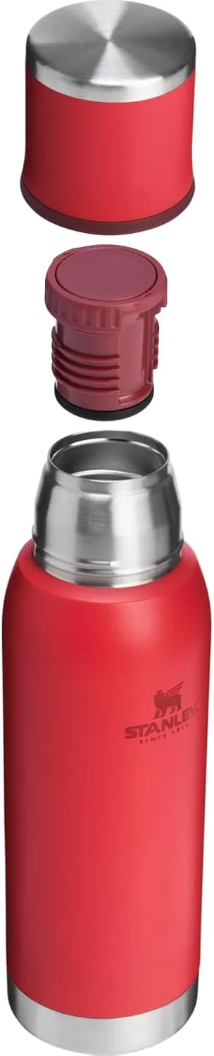 Stanley Adventure-To-Go Vacuum Bottle 25 oz | Wide Mouth with Leakproof Cup Lid | Keep Drinks Hot or Cold | Packable for Travel | Insulated Stainless Steel Thermos | BPA-Free | Chili Red