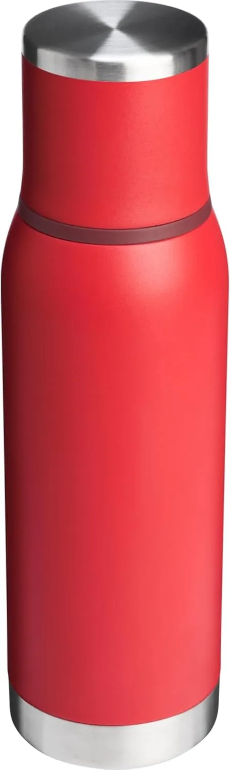 Stanley Adventure-To-Go Vacuum Bottle 25 oz | Wide Mouth with Leakproof Cup Lid | Keep Drinks Hot or Cold | Packable for Travel | Insulated Stainless Steel Thermos | BPA-Free | Chili Red