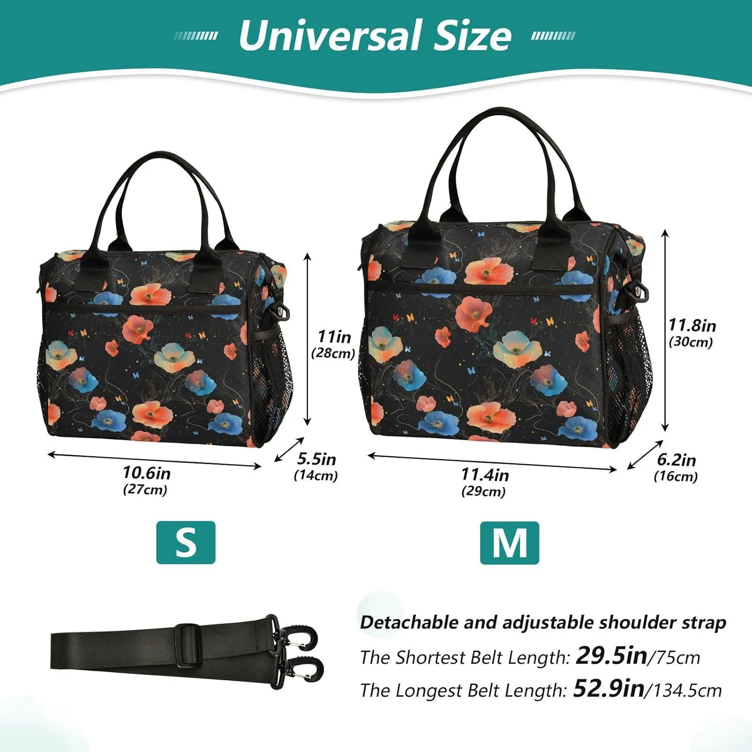 Star Yu Beauty Comet Tail Butterfly Pattern Large Lunch Box for Men Women Adults Insulated Lunch Bag Cooler Bag with Adjustable Shoulder Strap for Work Picnic Travel