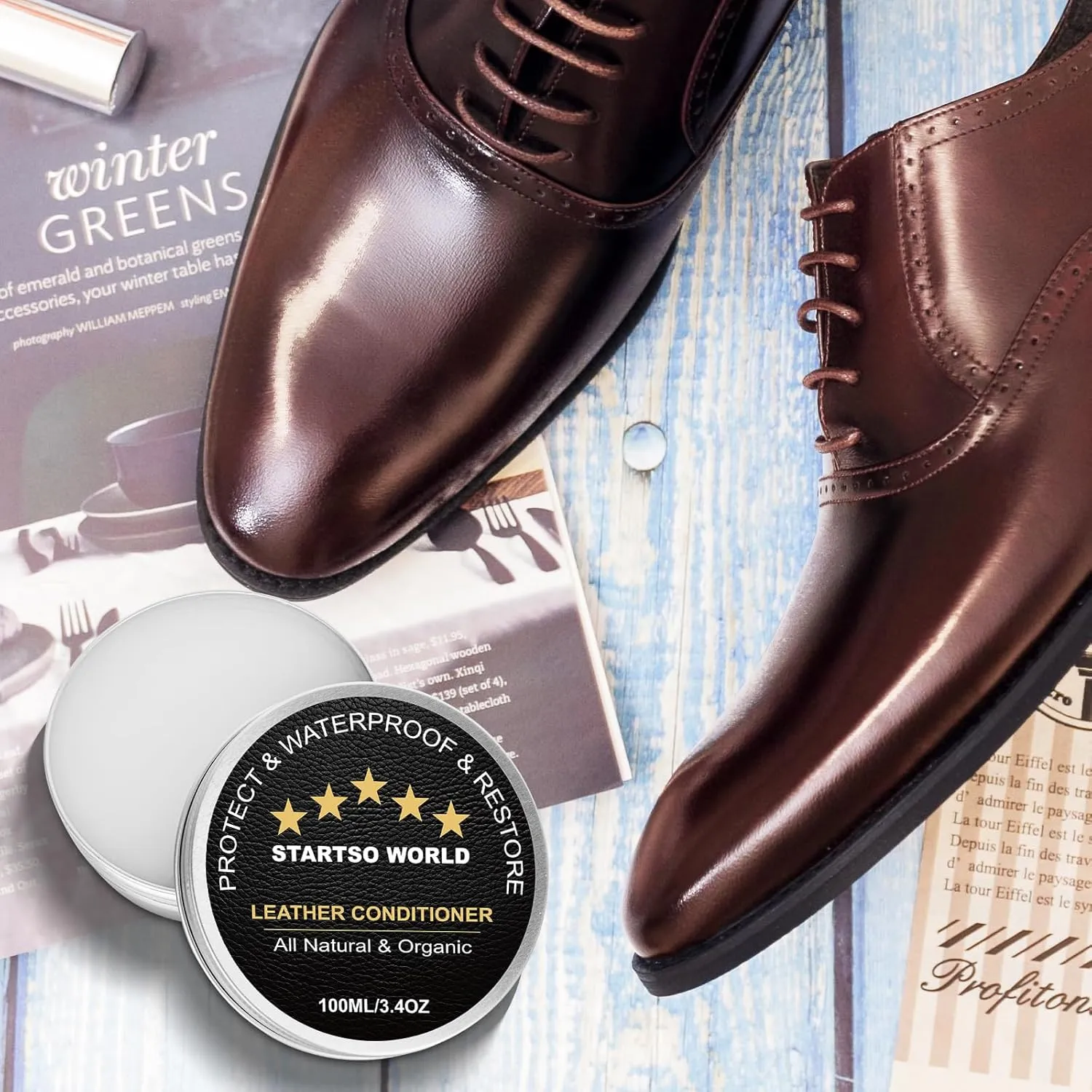 STARTSO WORLD 200Ml Leather Recoloring Balm with 100ML Leather Conditioner, Black Leather Repair Kit for Furniture, Leather Dye, Leather Scratch Repair, Leather Couch Paint