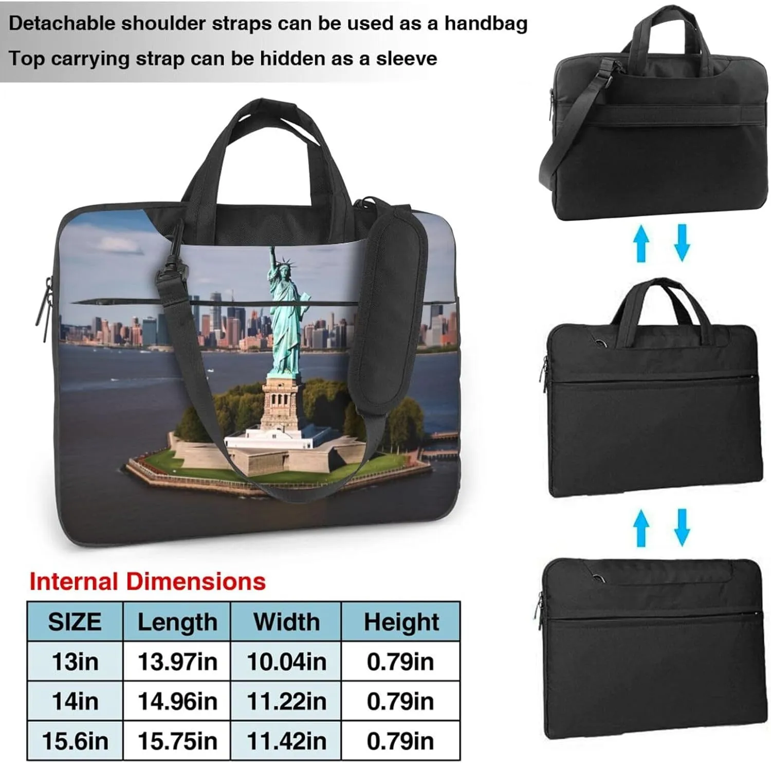 Statue of Liberty in NYC Laptop Shoulder Bag Portable Laptop Bag Laptop Case Crossbody Briefcase w/Strap Handle