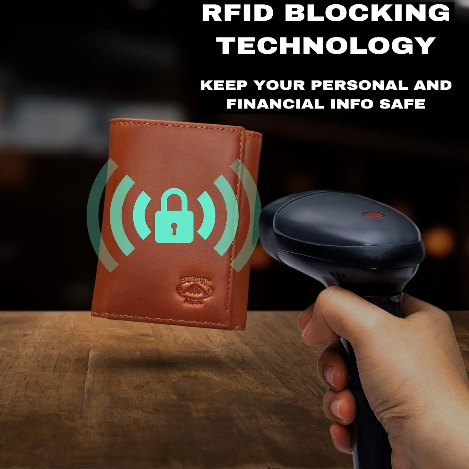 Stealth Mode Trifold Leather Wallet for Men with RFID Blocking