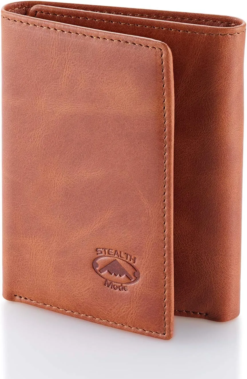 Stealth Mode Trifold Leather Wallet for Men with RFID Blocking
