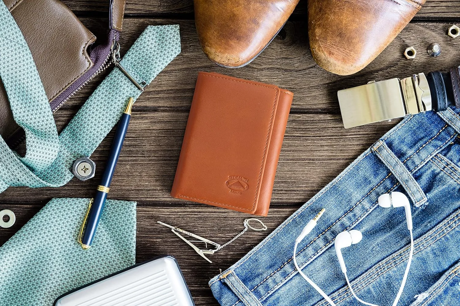 Stealth Mode Trifold Leather Wallet for Men with RFID Blocking