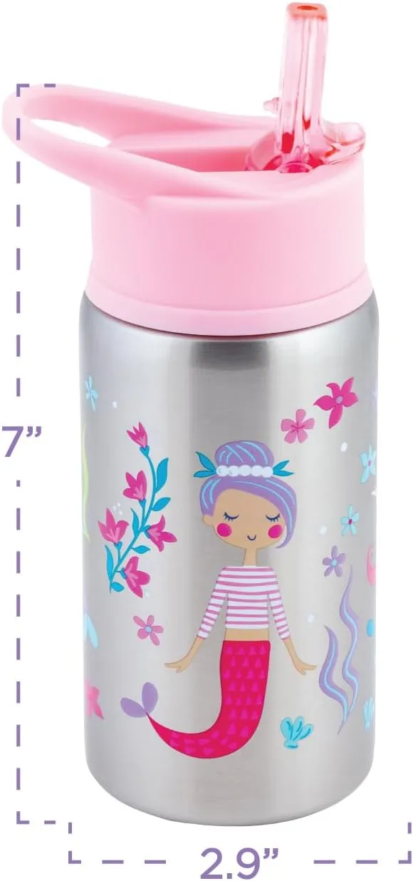 Stephen Joseph Stainless Steel Water Bottles, 18 OZ, Straw lid, Reusable tumbler, Insulated, Sports