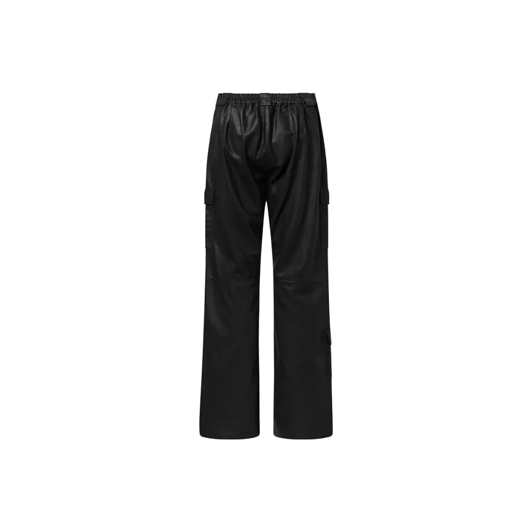 Straight fit cargo leather pants