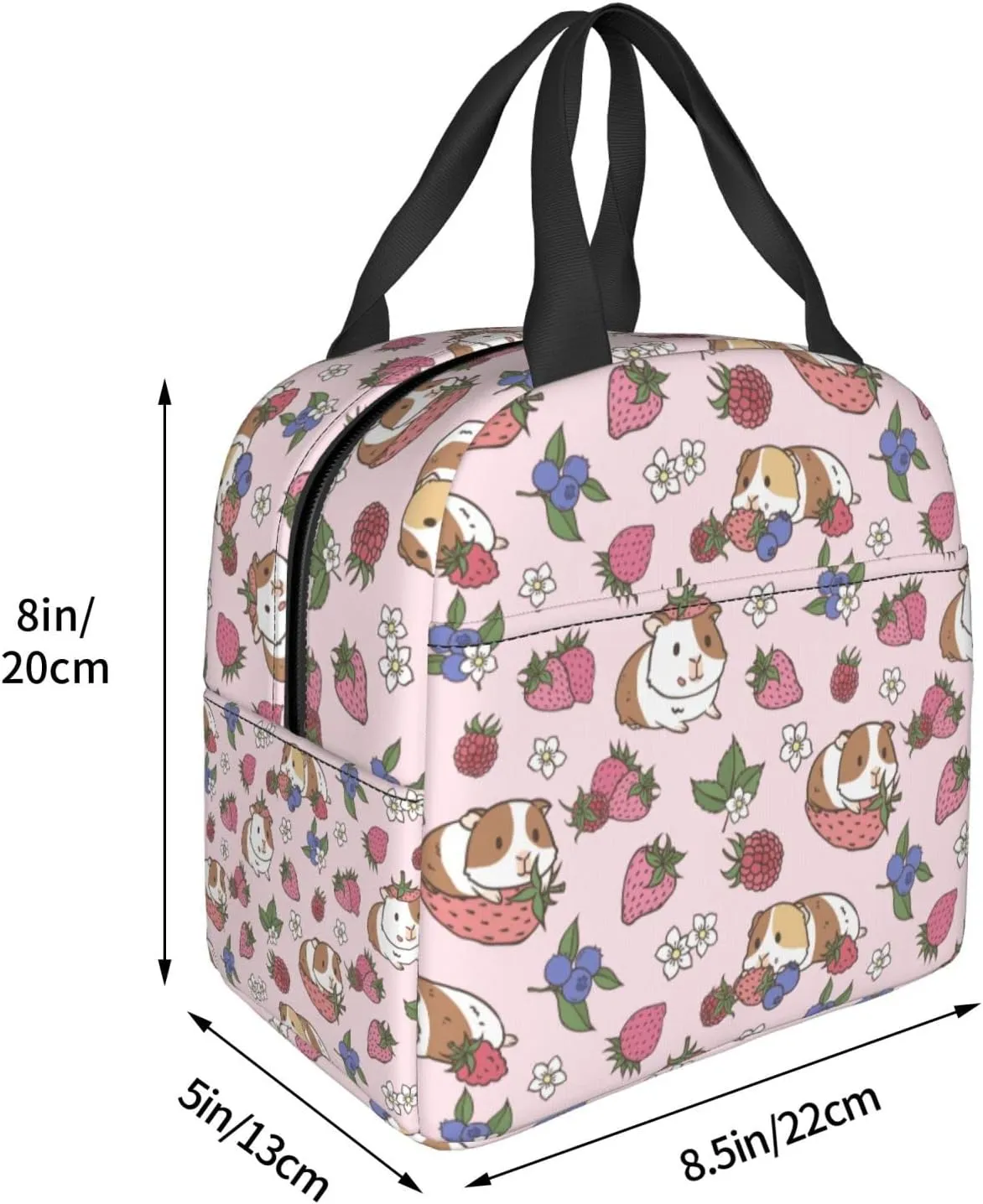 Strawberry Lunch Bag Guinea Pig Insulated Kawaii Lunch Box for Kids Women Men Reusable Pink Lunch Tote for School Office Work Picnic Hiking