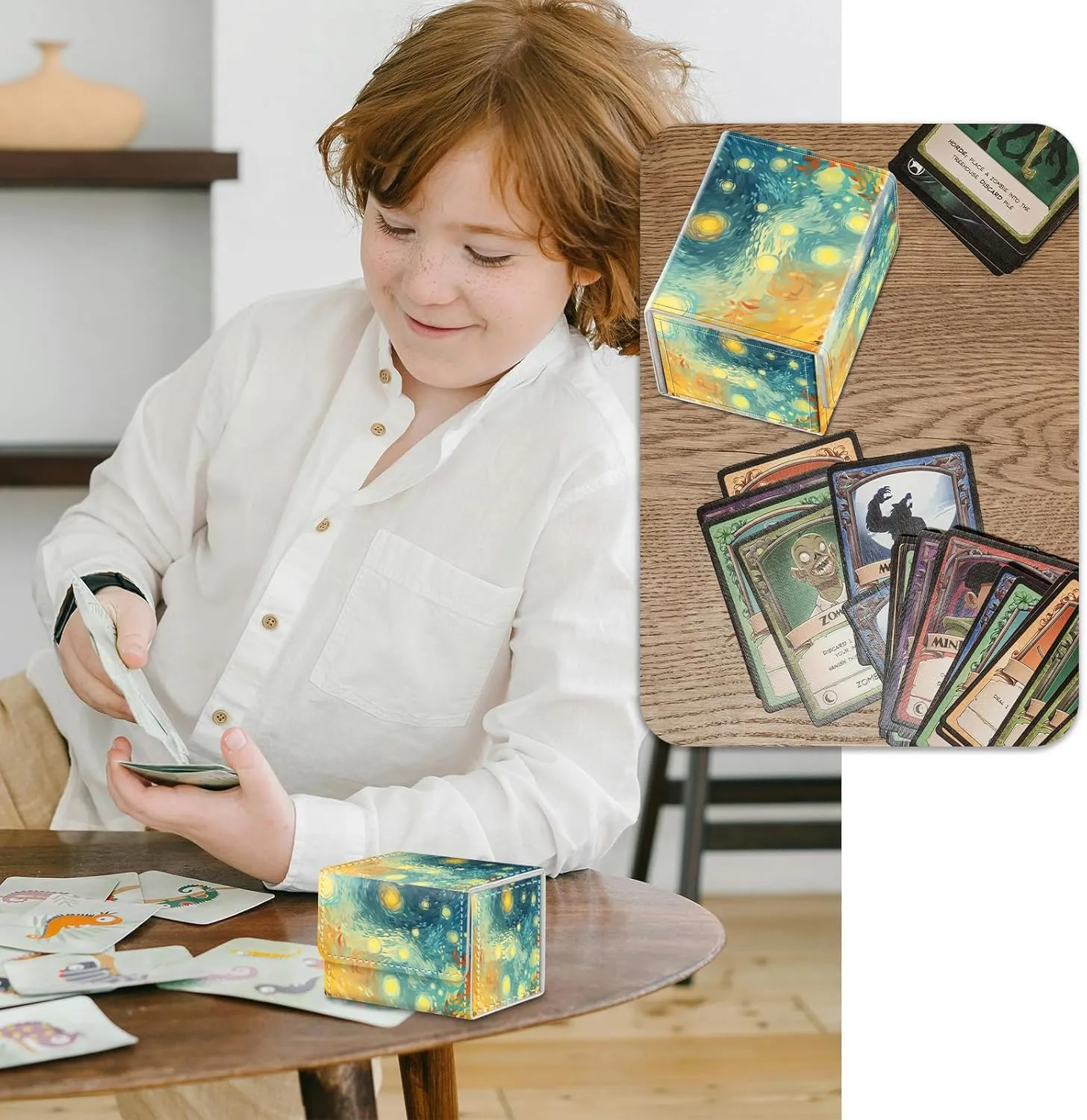 Strong Magnet Card Case Deck Box Mtg Card Box Playing Card Box Magic Deck Box Tcg Up to 200 Cards Creative Pattern Trading Card Storage Box for Collectible Card Games, Starry Sky And Light Shining