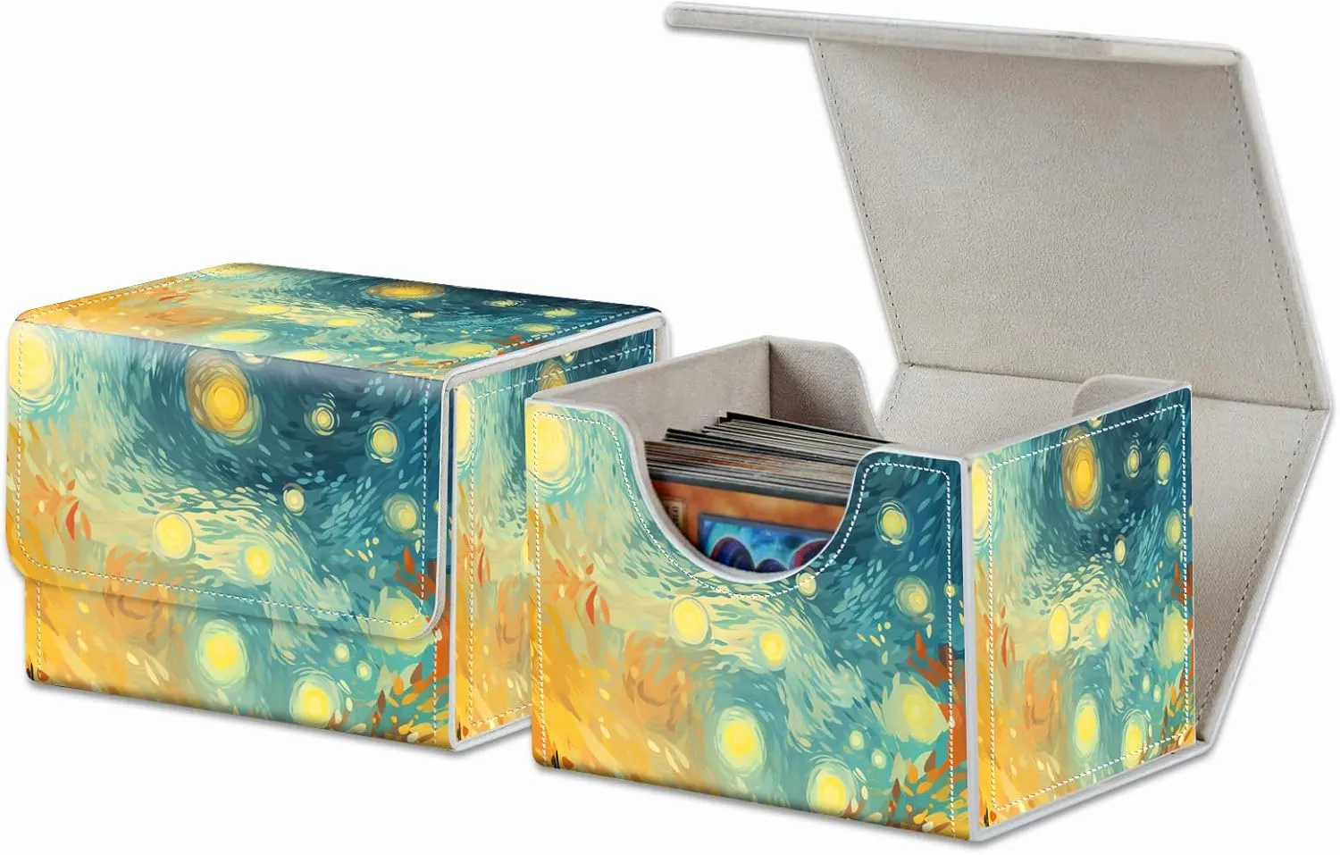 Strong Magnet Card Case Deck Box Mtg Card Box Playing Card Box Magic Deck Box Tcg Up to 200 Cards Creative Pattern Trading Card Storage Box for Collectible Card Games, Starry Sky And Light Shining