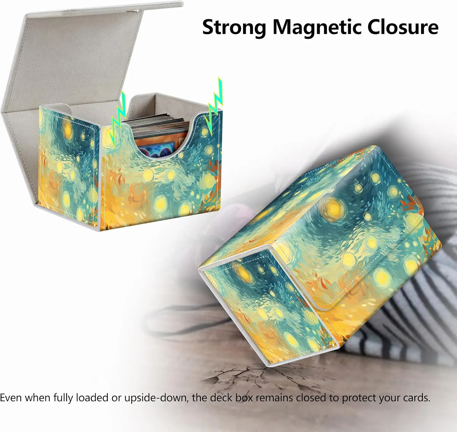 Strong Magnet Card Case Deck Box Mtg Card Box Playing Card Box Magic Deck Box Tcg Up to 200 Cards Creative Pattern Trading Card Storage Box for Collectible Card Games, Starry Sky And Light Shining
