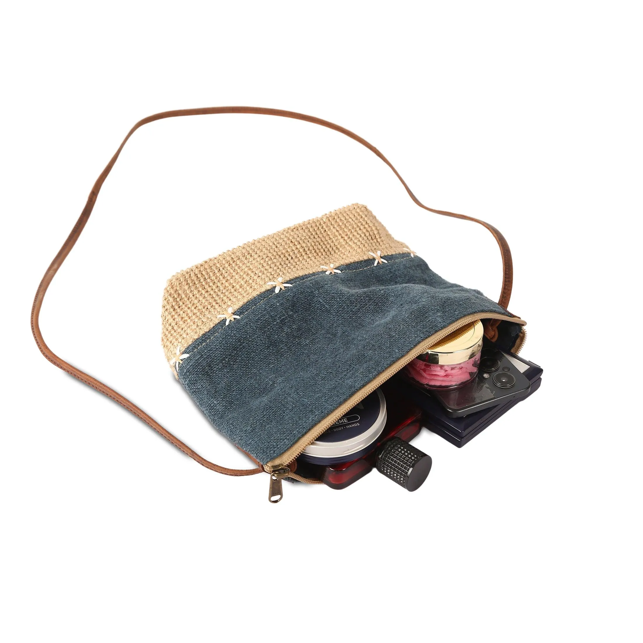 Stylish Jute Slingbag with Buffalo Strap