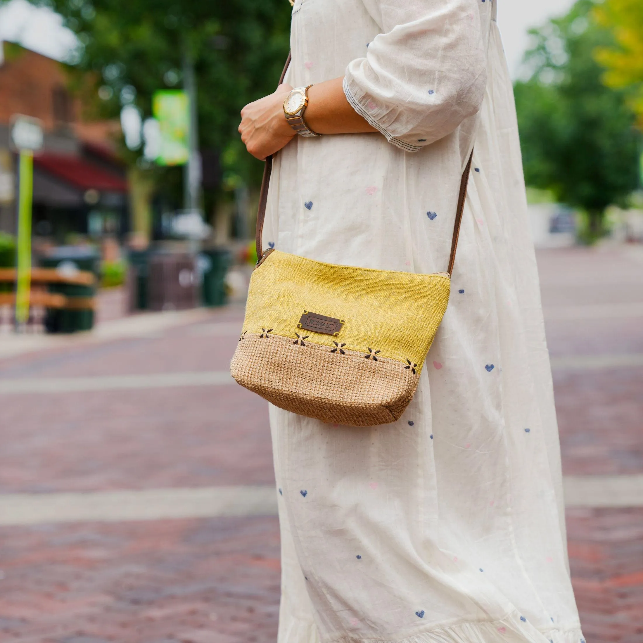 Stylish Jute Slingbag with Buffalo Strap