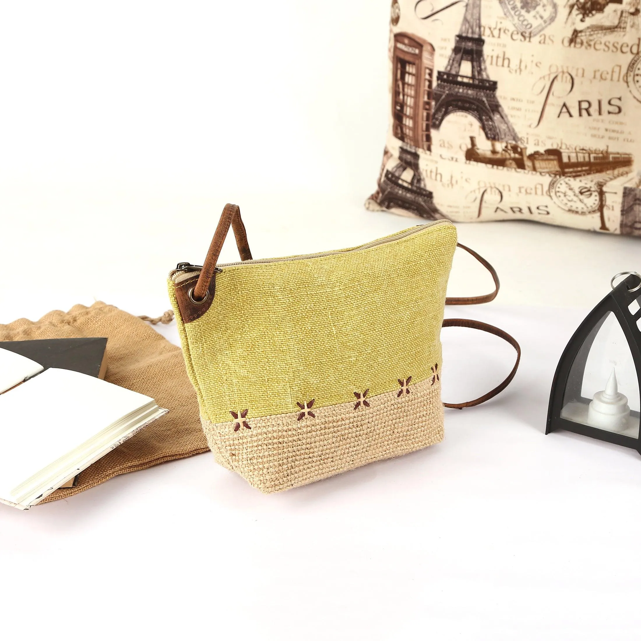 Stylish Jute Slingbag with Buffalo Strap