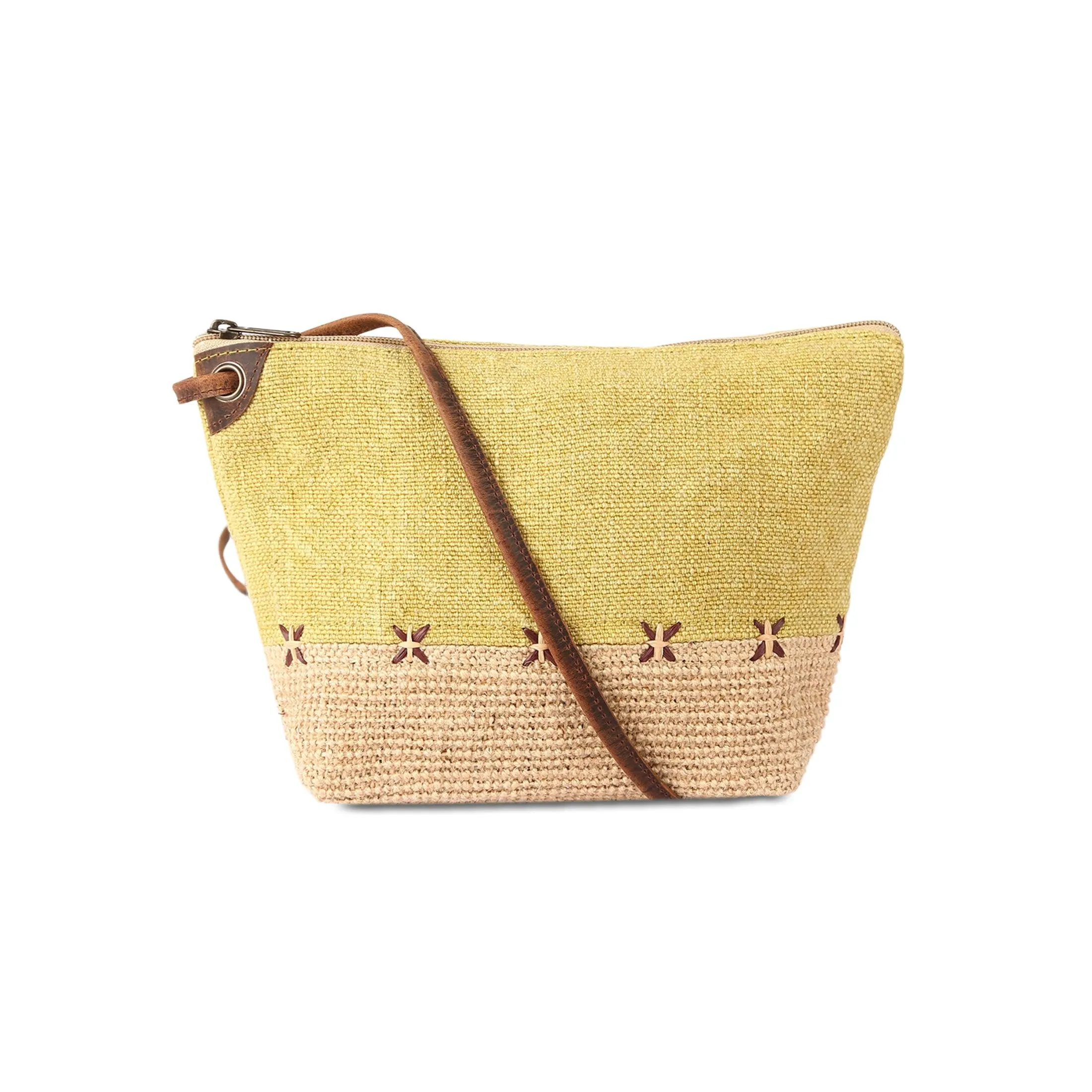 Stylish Jute Slingbag with Buffalo Strap