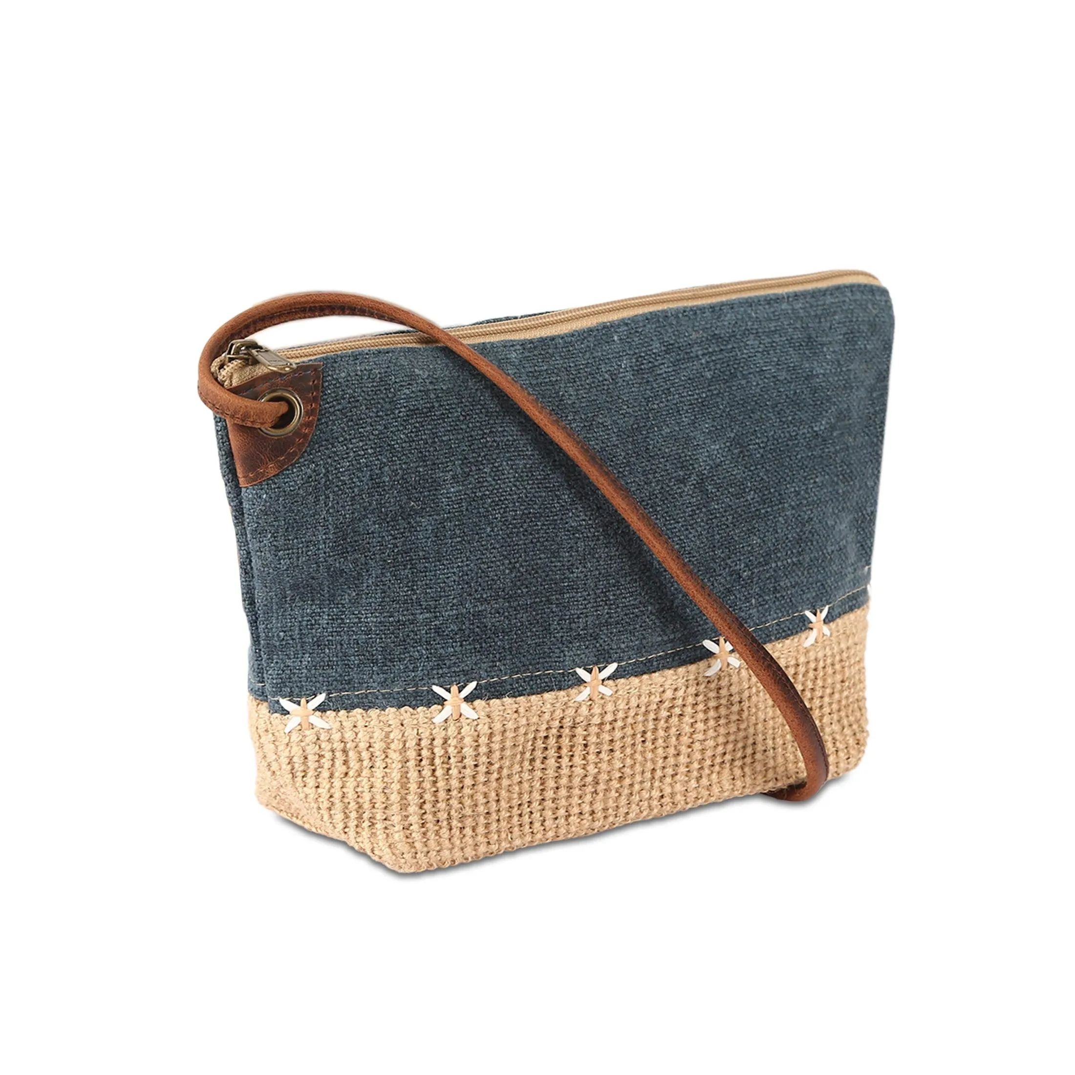 Stylish Jute Slingbag with Buffalo Strap