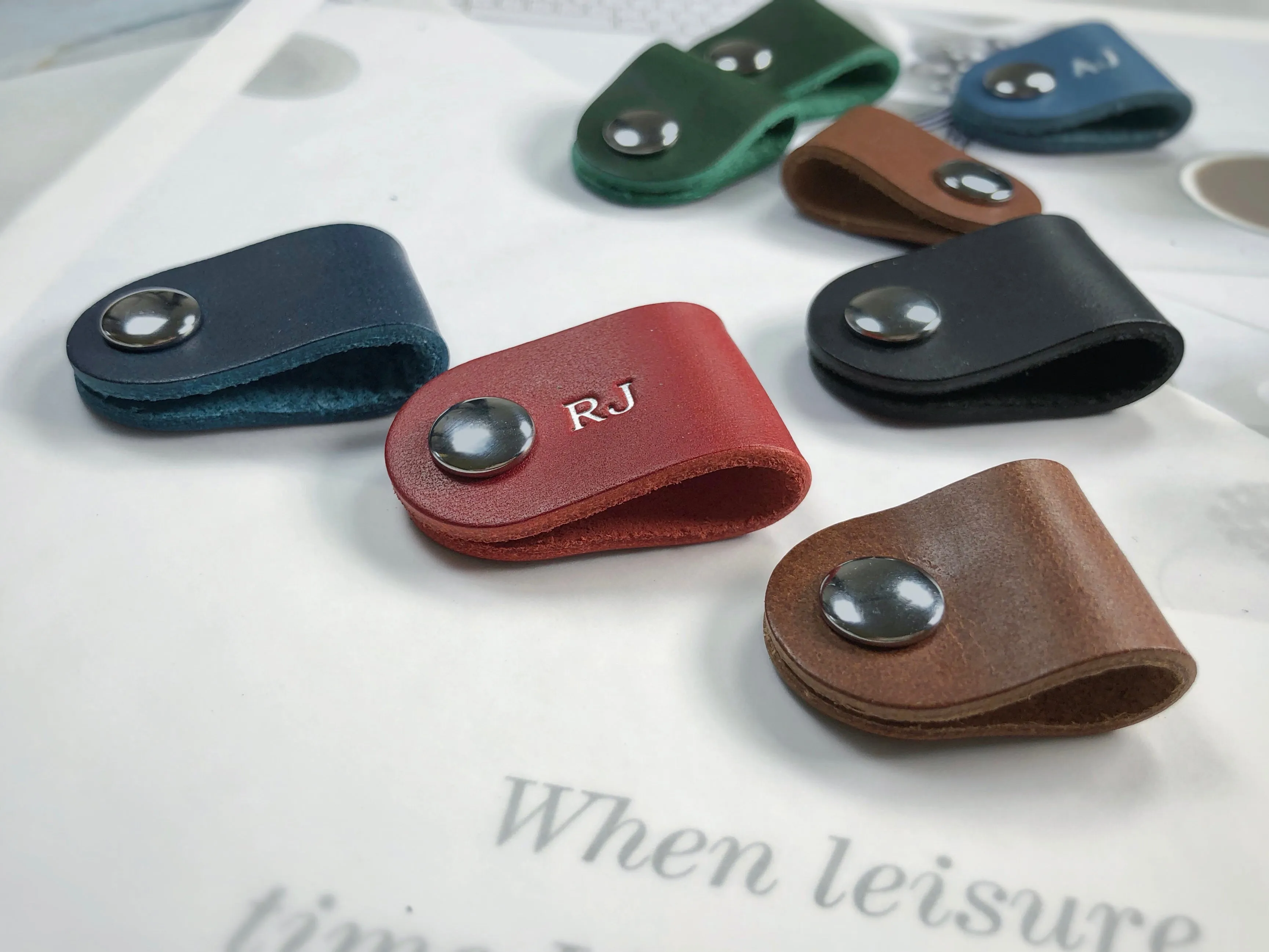 Stylish Leather Headphone Holder w/ Metal Snap - Handcrafted Veg Tanned Leather Holder