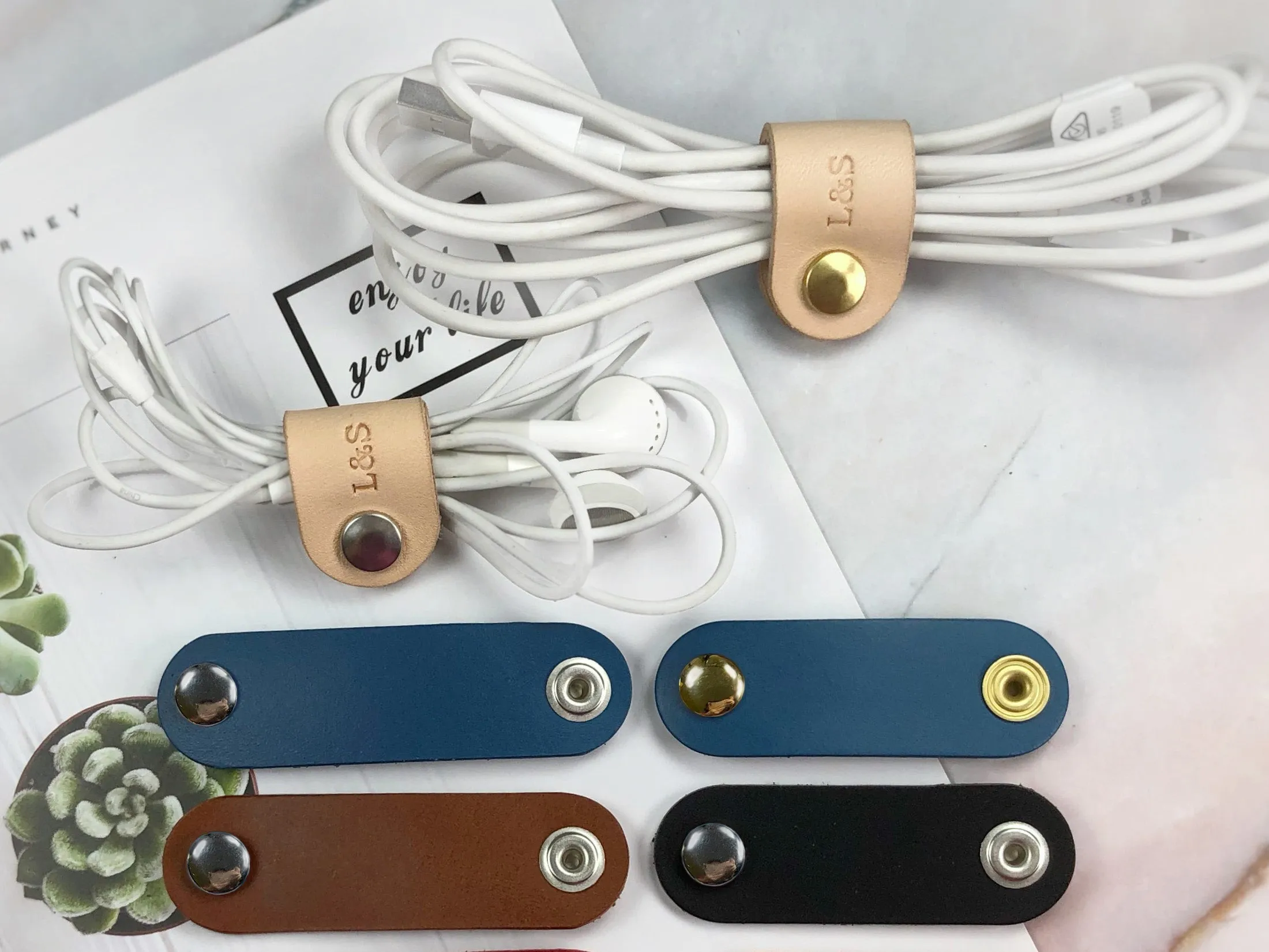 Stylish Leather Headphone Holder w/ Metal Snap - Handcrafted Veg Tanned Leather Holder