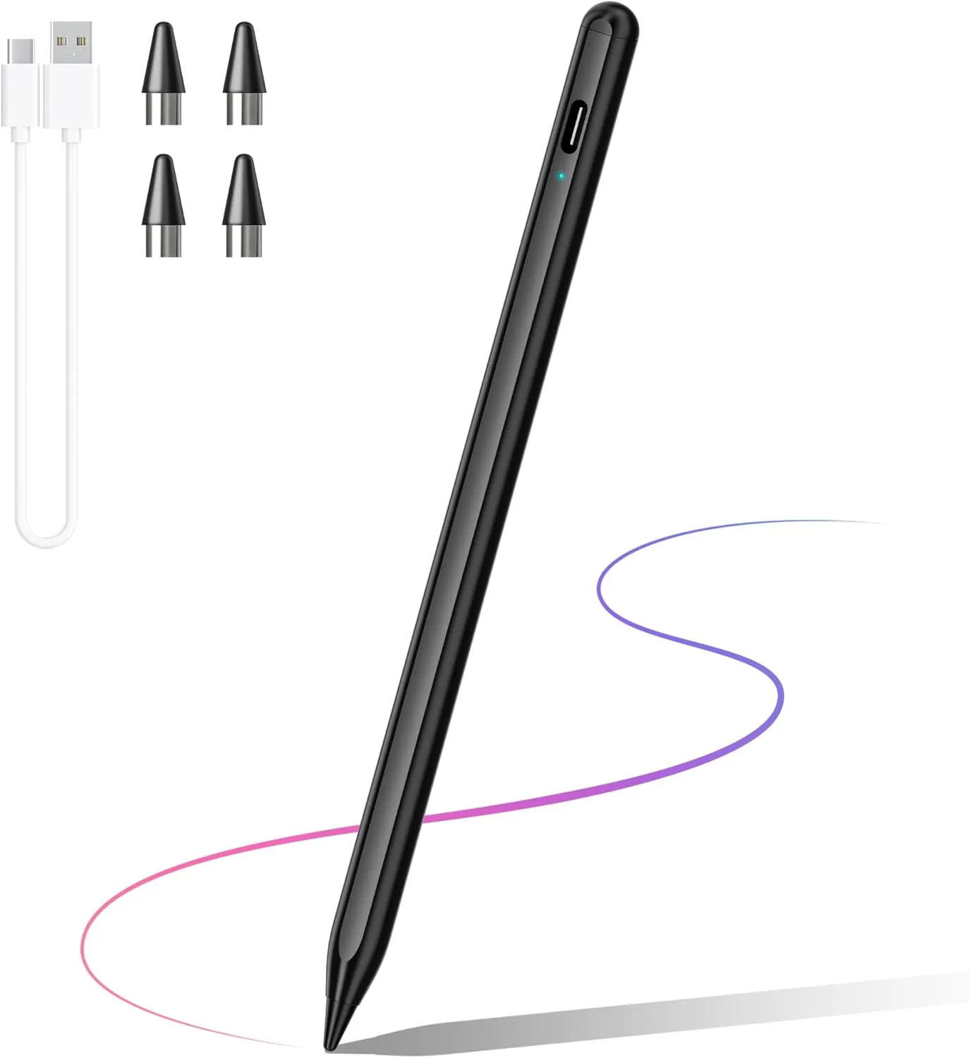 Stylus Pen, Tablet Pen Compatible for Android and iOS Touchscreens, Rechargeable Stylists Pen with Dual Touch Screen, Stylus Pencil for A-pple/Android/Tablet, Black