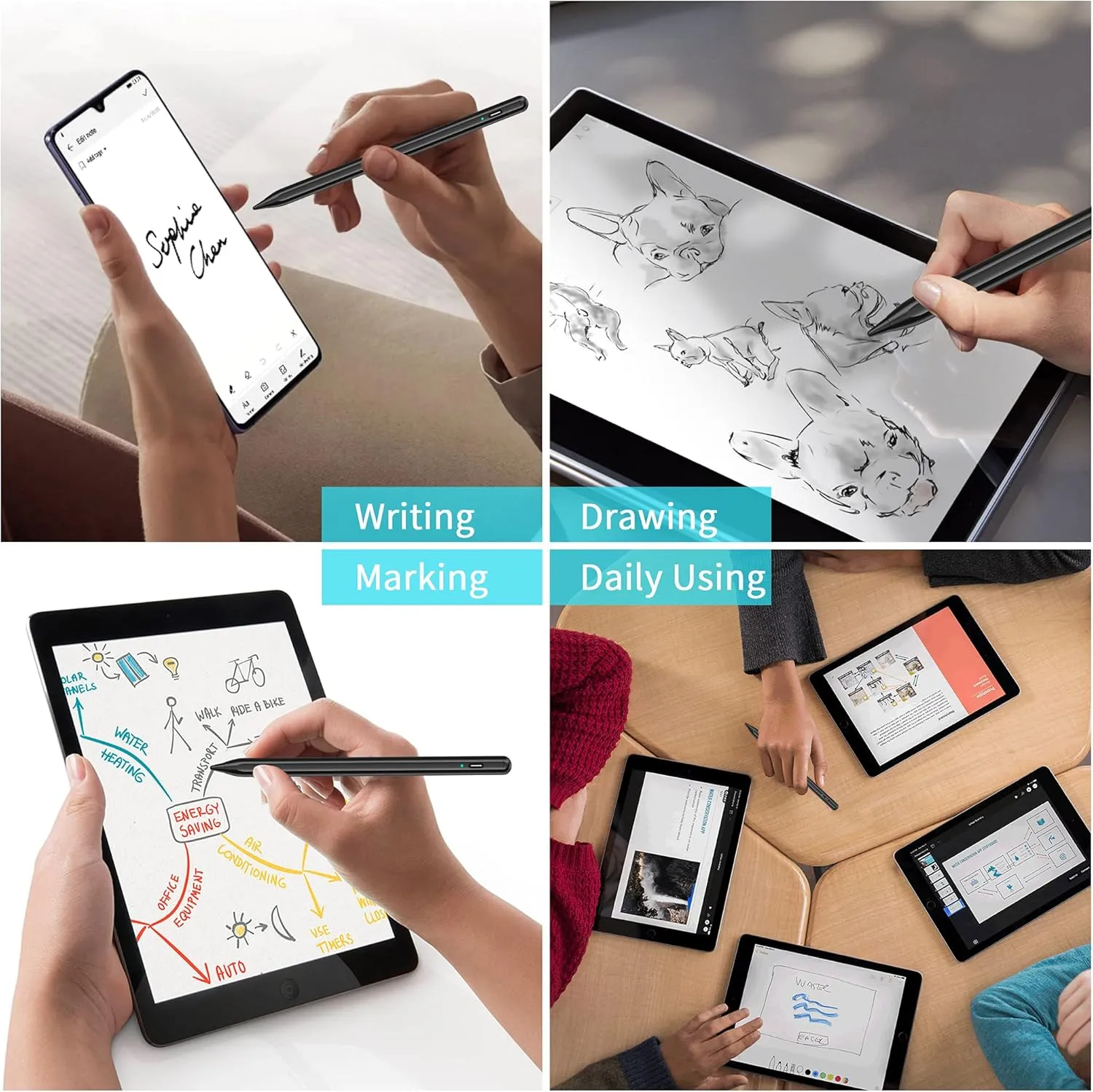 Stylus Pen, Tablet Pen Compatible for Android and iOS Touchscreens, Rechargeable Stylists Pen with Dual Touch Screen, Stylus Pencil for A-pple/Android/Tablet, Black