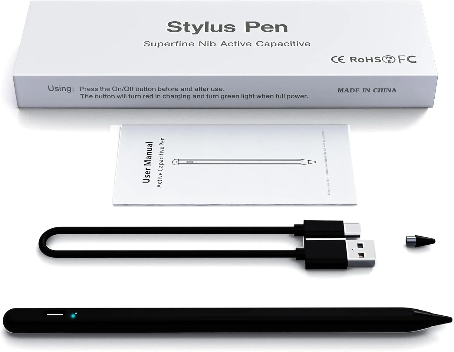 Stylus Pen, Tablet Pen Compatible for Android and iOS Touchscreens, Rechargeable Stylists Pen with Dual Touch Screen, Stylus Pencil for A-pple/Android/Tablet, Black