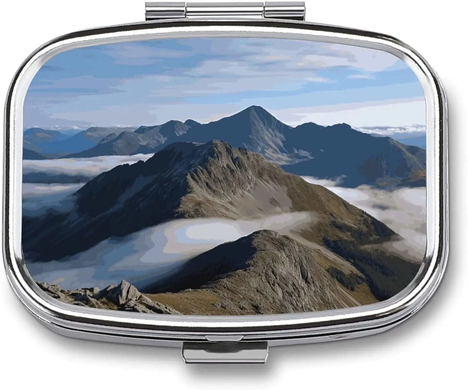Summits and Ridges Pill Box with 2 Compartments Portable Metal Medicine Organizer for Pocket Purse and Travel Compact Pill Case and Fish Oil Vitamins Supplements