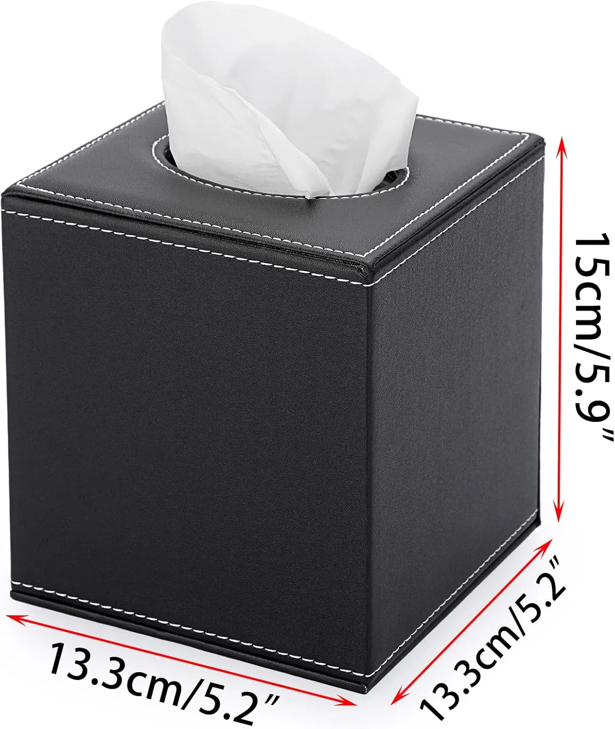 Sumnacon Square Leather Tissue Box Cover - Stylish Cube Tissue Box Holder with Magnetic Bottom, Decorative PU Tissue Box for Vanity Dresser Night Stand Table Countertop Home Office Car, Black