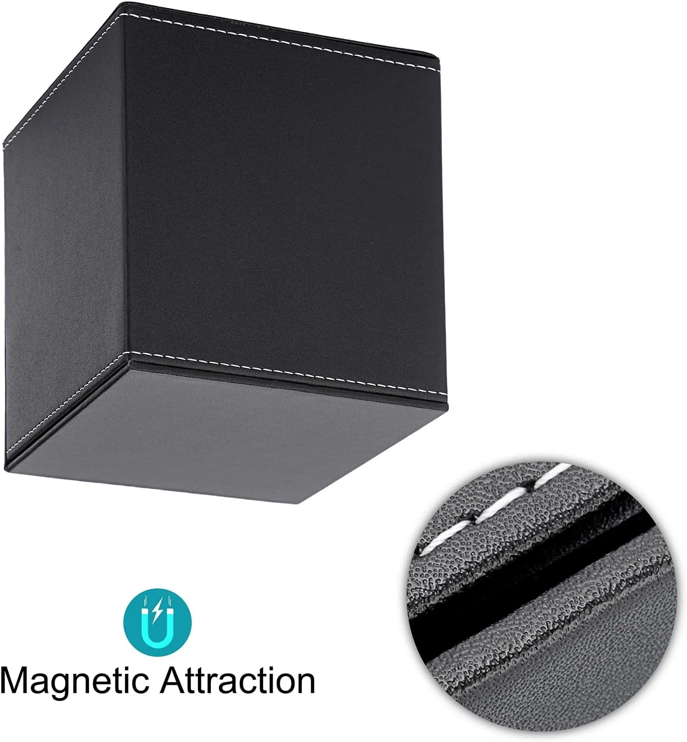 Sumnacon Square Leather Tissue Box Cover - Stylish Cube Tissue Box Holder with Magnetic Bottom, Decorative PU Tissue Box for Vanity Dresser Night Stand Table Countertop Home Office Car, Black