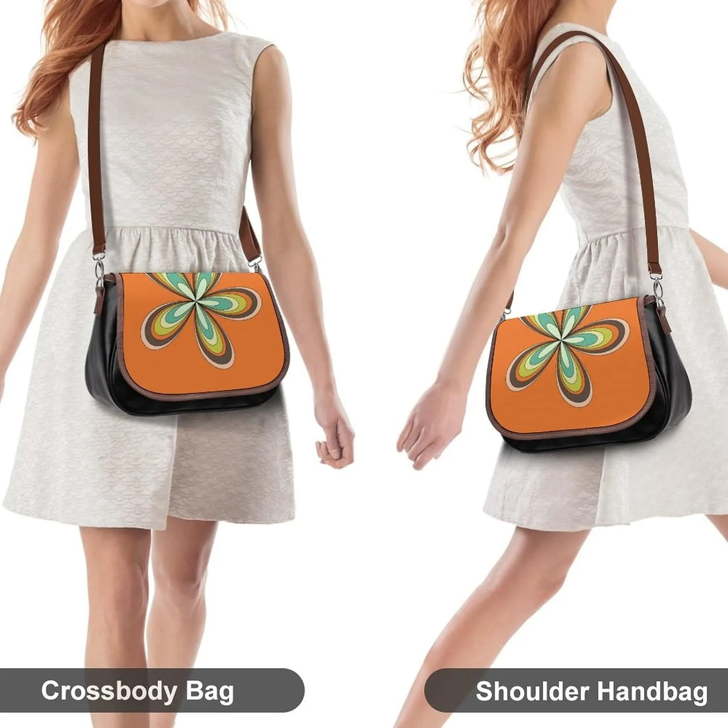 Sunflower Pattern Leather Shoulder Bag with Detachable Shoulder Strap Versatile for Daily Use