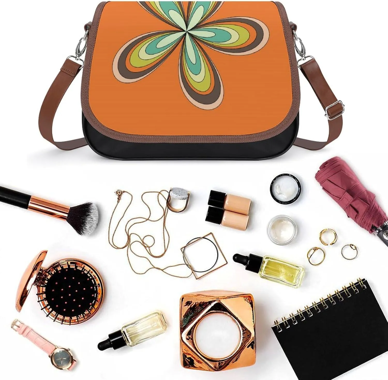 Sunflower Pattern Leather Shoulder Bag with Detachable Shoulder Strap Versatile for Daily Use
