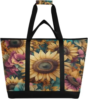 Sunflower Reusable Insulated Lunchbox Cooler Bag, Leakproof Kitchen Grocery Bag Collapsible Portable Cooler Tote Bag for Picnic, Camping, Office, Travel