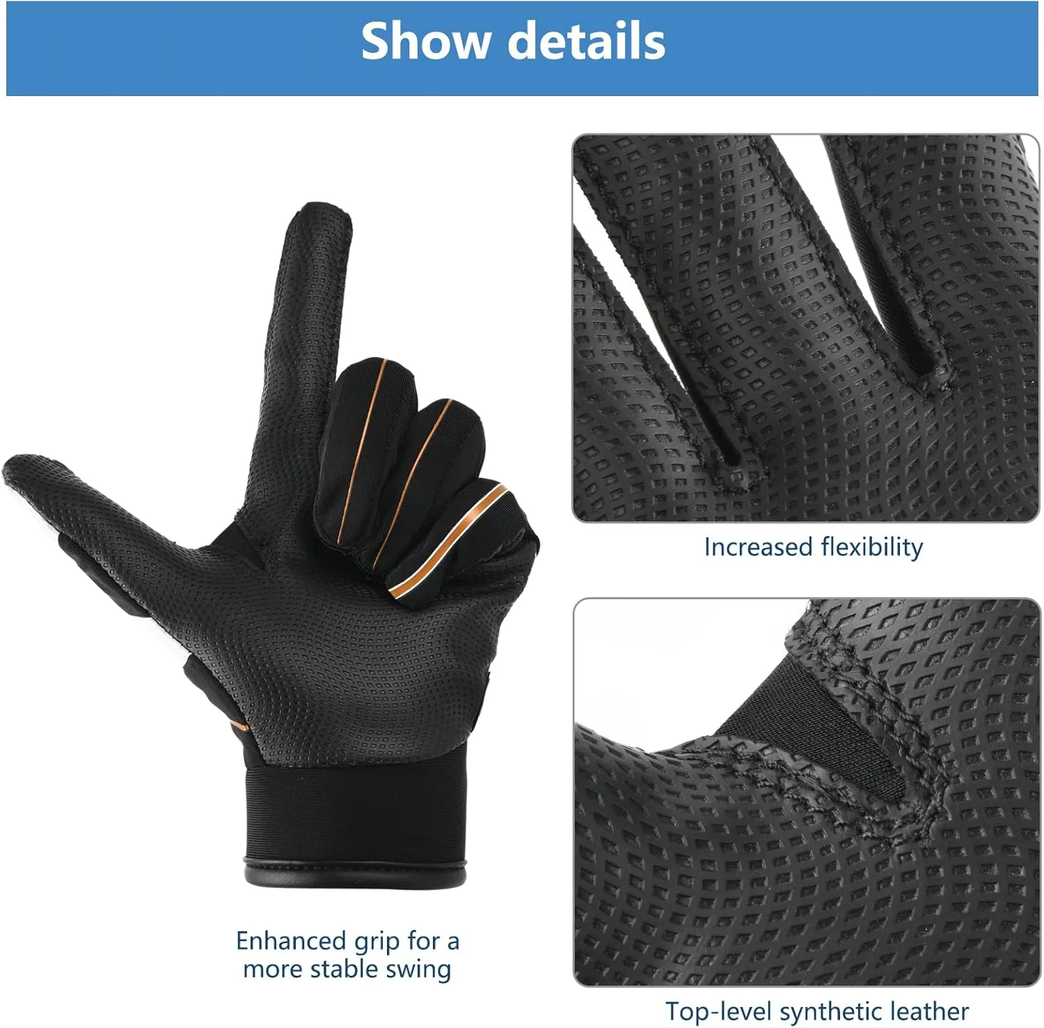 Super-Grip Youth Baseball Batting Gloves for Kids, Ergonomic Design for Boys and Girls, Enhanced Protection & Optimal Performance