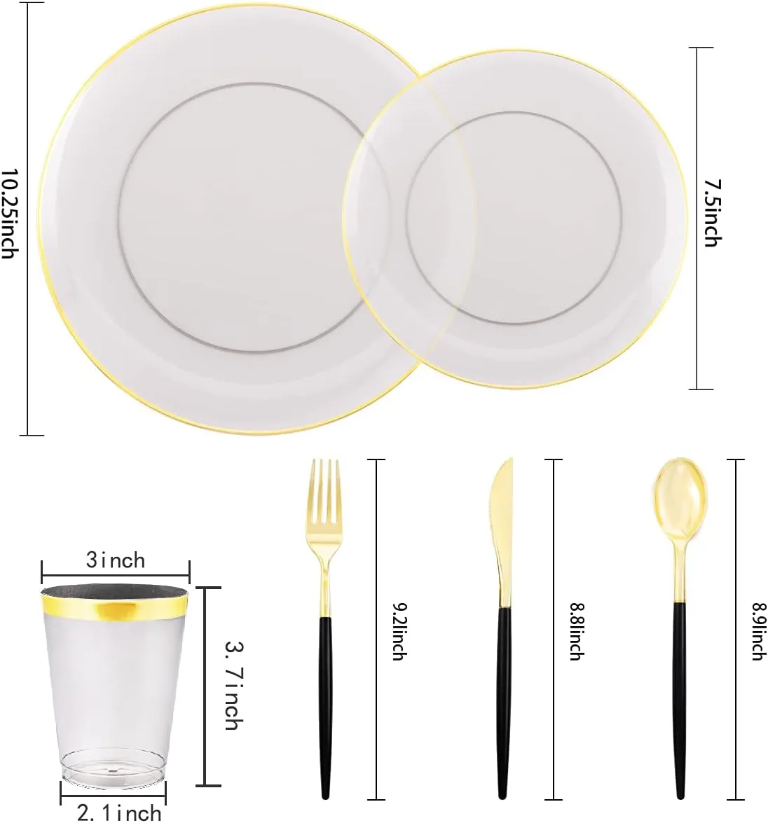 Supernal 180pcs Dinnerware Set - Black & Clear Plastic Plates, Gold Rimmed, Gold & Silverware, Perfect for Christmas