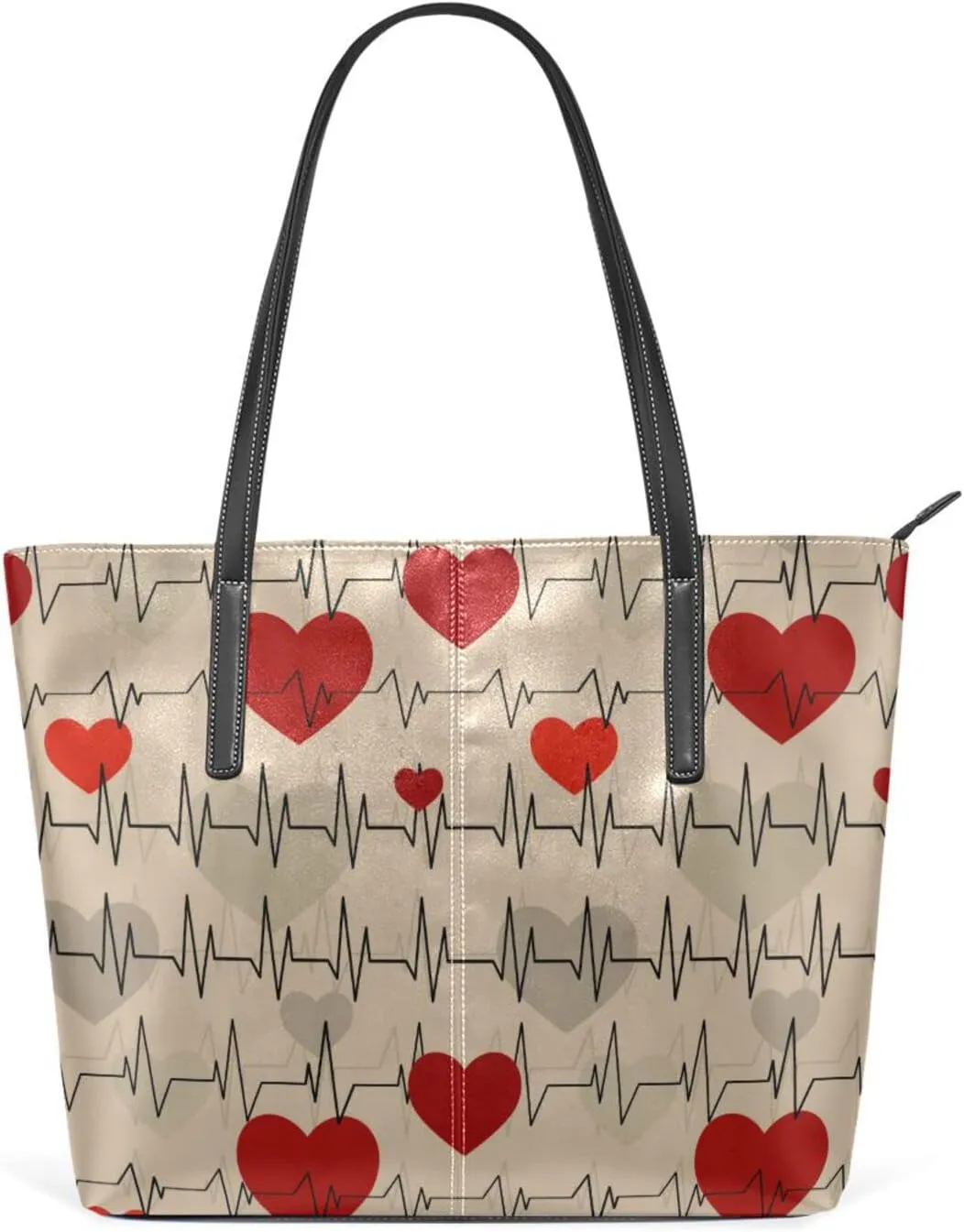 susiyo Heart Rhythms Tote Bag with Zipper PU Leather Handbags for Women Top Handle Ladies Shoulder Bag with External Pocket