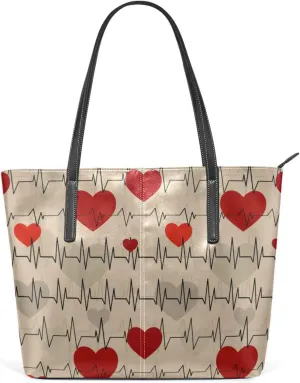 susiyo Heart Rhythms Tote Bag with Zipper PU Leather Handbags for Women Top Handle Ladies Shoulder Bag with External Pocket